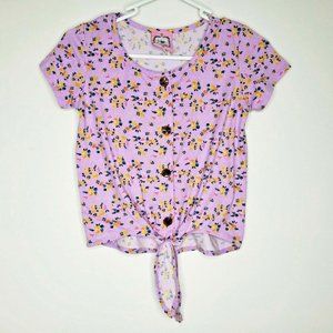 2 Tween Girls Purple Floral Top Tie Waist SS 7/8
